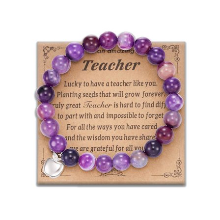 1 stk. Lærer Taknemmelighed Armbånd til Kvinder Mænd Natursten Lærer Marmor Armbånd Lærer Smykker Gave (8mm Lilla Onyx)