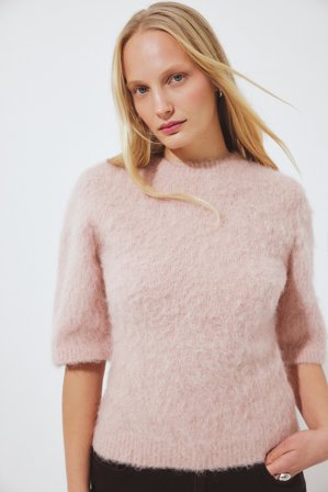 Premium Selection - Strikket genser i alpakka-blanding med korte ermer - Gensere - Rosa - XL