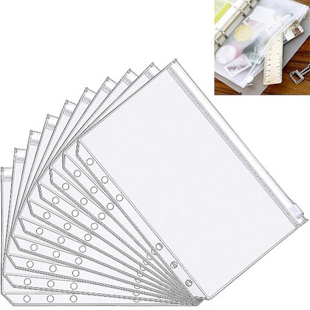 10 stk. A5 Lynlåsmappe Hullet Lommer til Notesbog Vandafvisende