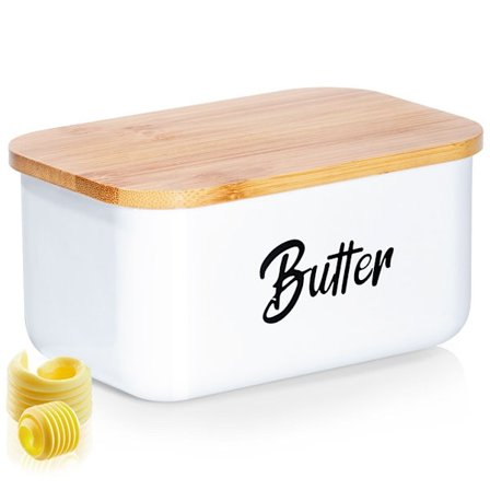 Voivaihto valkoista terästä bambukannella ja Butter tekstillä