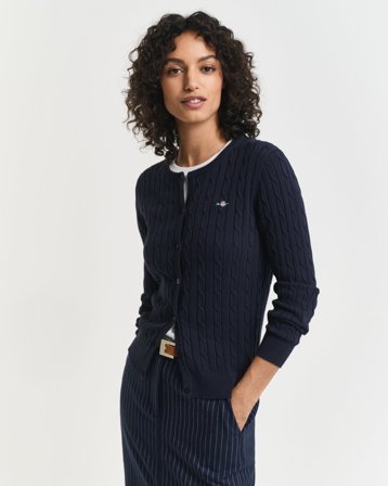 GANT Damen Strickjacke aus Stretch-Baumwolle mit Zopfmuster (S) Marineblau
