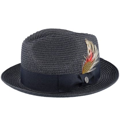 Jaxon & James - Musta straw Hattu - Pinch Crown Toyo Braided Trilby Black Straw Hat @ Hatstore