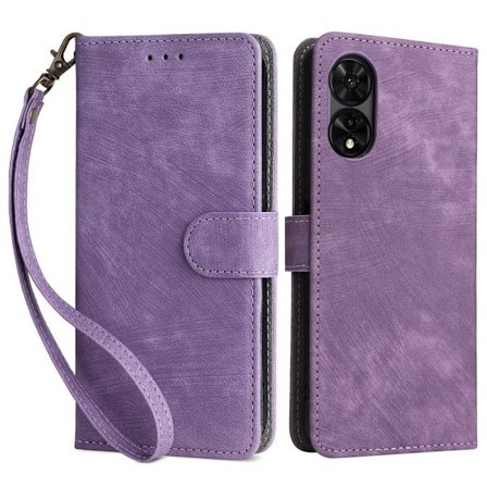 TCL 505 T509K / T5094 Leather Case with Strap RFID Blocking Wallet Phone Cover - Purple