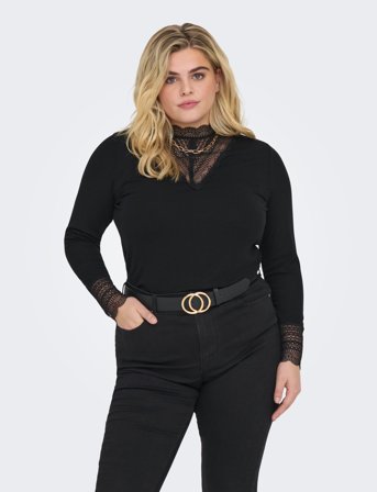 ONLY Carmakoma Cartilde Rib Lace L/S Top Jrs Noos - Black - 50-52