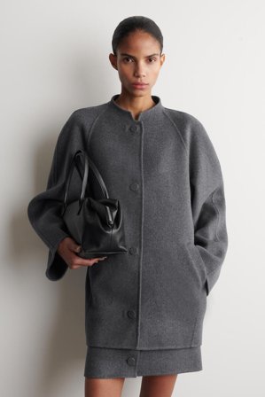 COS Women's Giacca In Lana Doppiata Dal Taglio Arrotondato in Grigio