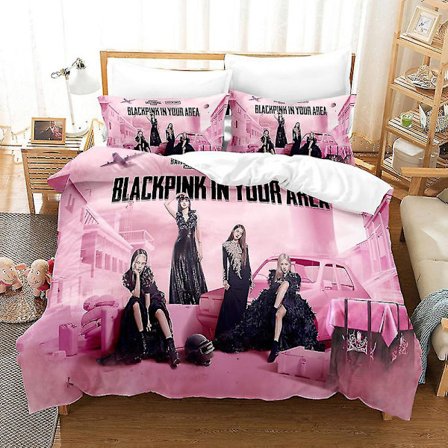 B01 Blackpink 3D-painatettu vuodevaatesetti Peitto Päällinen Tyynyliina Lapsille Lahja {DB}