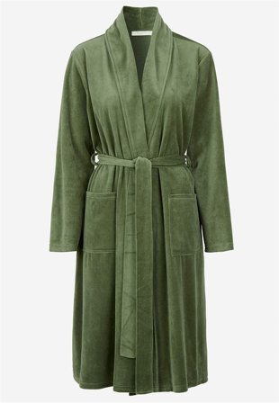 Cellbes of Sweden - Morgenkåpe i velour i kakigrønn for damer i størrelse 42/44