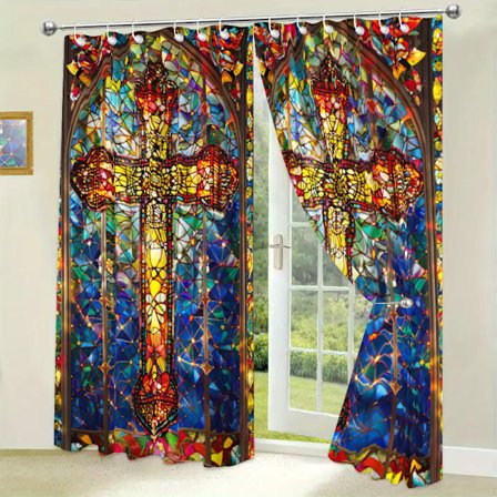 Vattentät gardin med målat glasfönster digitalt tryck gardin målat glasfönster 180x180CM