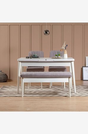 Hanah Home - Setti, jossa pöytä ja tuolit (4 osaa) Vina - Valkoinen - Ruokailuryhmät - - Homeroom