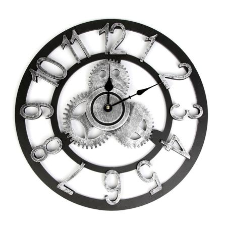 3D Retro Rustik Vintage Trä Noiseless Steampunk Gear Väggklocka nummer för Ho Silver 32CM