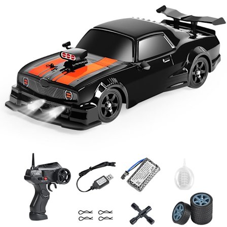 Fjernstyrt bil RC Driftbil 1:16 Skala 4WD 18KM/H Høyhastighetsmodellbil 2.4GHz med LED-lys Spraygummidekk