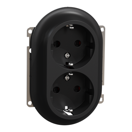 Elko EKO50078 Pistorasia 2-osainen, maadoitettu, keskiölevyllä, jousiliittimillä Musta, Kytkimet & pistorasiat