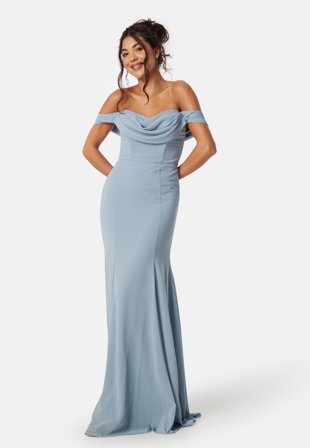 Goddiva Chiffon Off Shoulder Maxi Dress Light Blue Klær