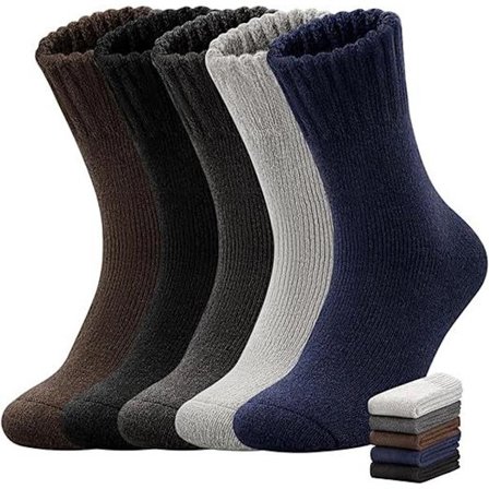 5 Par Tykke Vinterstrømper, Termiske Uld Herrestrømper, Ekstra Varme & Åndbare, Elastisk Størrelse 39-46, Anti-Slip Hæl Ren farveMange farver
