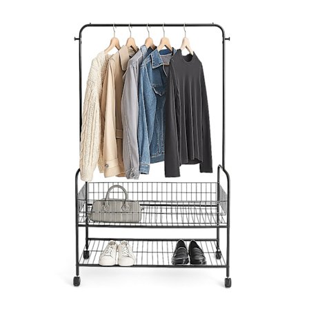 Mobilt tøjstativ med 2 hylder og hjul