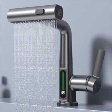 Vattenfall Köksblandare med Pull-Down Spray i Rostfritt Stål