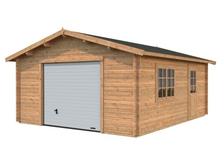 Palmako Roger Garage 24,8 m²/inv. 23,9 m², med port, brun, impr., Stugor & förråd