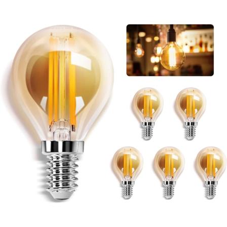 LED Filamentpære E14, Varmhvit 2700K, 400LM, 4W (tilsvarer 37W), Retro Edison LED-pære G45, 5-pakning [Energiklasse F]
