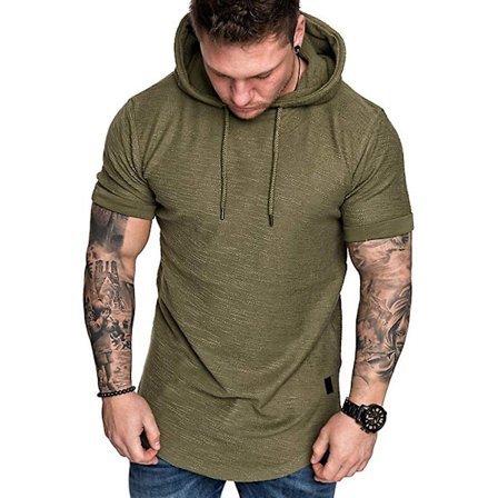 Herr Enfärgad kortärmad huva T-shirt Sommar Casual Sport Hoodies Toppar