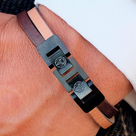 Bracelet Roy à simple tour en cuir bicolore à fermoir noir pour hommes