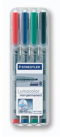 Staedtler Lumocolor - Markør - ikke-permanent - assorterede farver - 2.5 mm - bred - pakke med 4