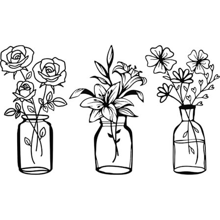 3-delad väggdekoration i metall med blommor, minimalistisk vas, väggkonst, tulpan W