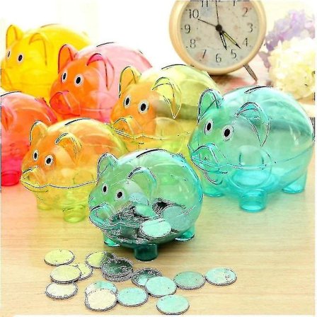 (pow yeah!) Gjennomsiktig sparegris i plast, griseform, sparebøsse for mynter kontanter-mxbc