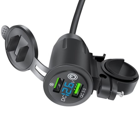 Dobbel QC3.0 USB motorsykkel-lader med berøringskontroll og spenningsovervåking Vanntett motorsykkel USB-lader for reise