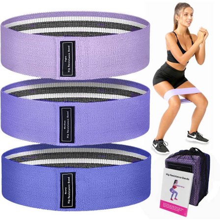 Motståndsband Set Portabla Loopar för Ben Höfter | 3 Motståndsnivåer | Halkfria Flexband Hemmagym Kontor Yoga Pilates, Lila