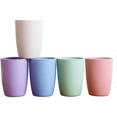 Økologisk genanvendelig kop til voksne (12oz), hvedestrå biologisk nedbrydelig sundhedskop sæt med 5 - Flerfarvet, tåler opvaskemaskine - Beige