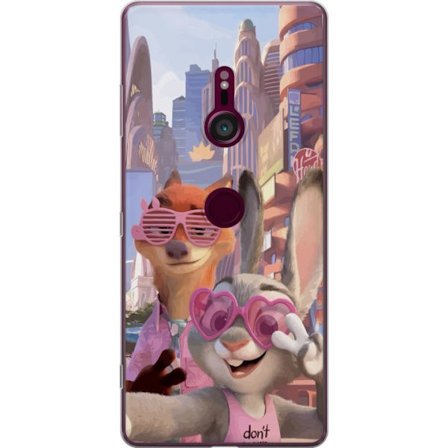 Kompatibel Mobilcover til Sony Sony Xperia XZ3 Animalske figurer i solrig bymiljø med rosa solbriller og en positiv besked i en farverig feel-good st