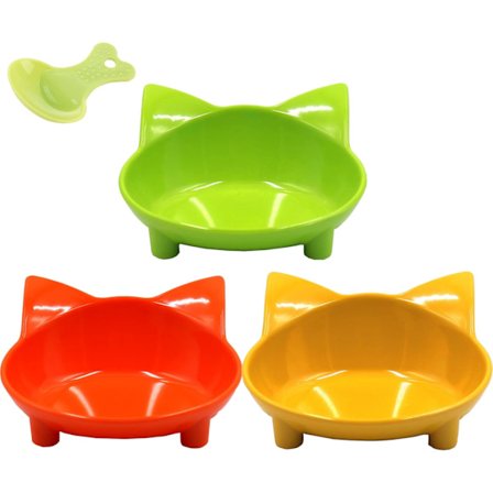 Pakke med katteskåler, sklisikre, tretthetsreduserende, med matskje