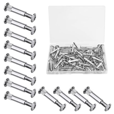 60 stk M4 møbelmonteringsskruer, koblingsskruer, med bolt forniklet jern koblingsskruer, for 31-40mm tykkelse tre, sølv