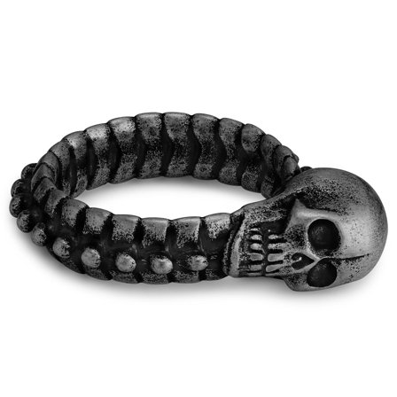 Aspero | Grey Stainless Steel Skull and Spine Ring for Men - Skull rings