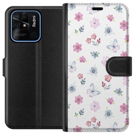 Plånboksfodral till Xiaomi Redmi 10C med Blommor och fjärillar