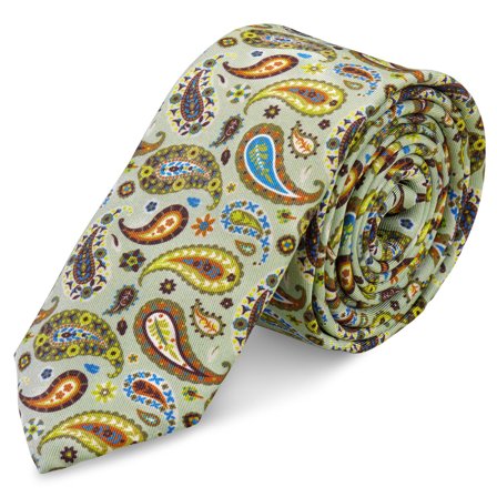 Virtuo | Cravată de 6 cm cu model paisley din mătase de culoare verde mentă pentru bărbați - Cravate înguste
