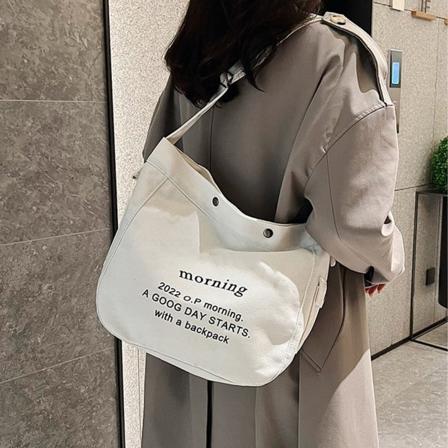 Brev Canvas Tote Bag Fashionabel Mångsidig Stor Kapacitet Damväska med Tätande Dragkedja för Daglig Skola Arbete Semester Beige Fri Storlek