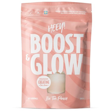 Heey! Boost & Glow Creatine + Collagen Ice Tea Peach 300 g, Helse & Madvarer, Ingredienser, Kreatin