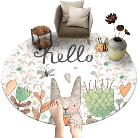 Sarjakuva Matto | Eteisen Lattiamatto | 80 x 80 cm Pyöreä Koristematto, Kovapuulattiamatto Asuntoon, Ruokailuhuoneeseen, Liukumaton