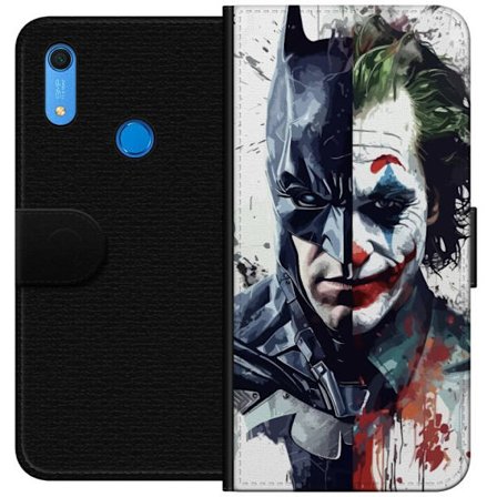 Kompatibel Tegnebogsetui til Huawei Huawei Y6s (2019) Delt portræt af Batman og Joker i dramatisk illustration, ikonisk superhelte motiv med mørk ku