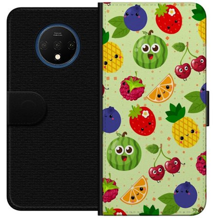Kompatibelt Lommeboketui til OnePlus 7T Fargerik frukt miks med ananas, jordbær, melon, kirsebær og blåbær leken design med sommerlig energi
