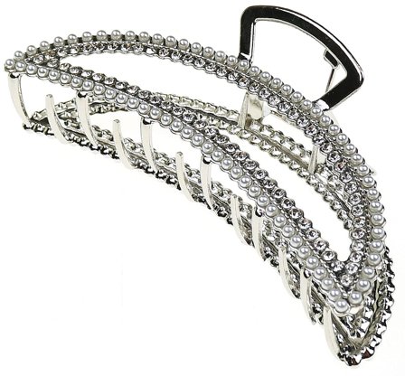 Senze Hårklemme med perler og sten 11 cm. Rhodium, Hår, Hårpynt, Hårklemmer