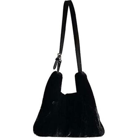 Plush Axelväska Mjuk Fluffig Tote Väska Konstpäls Crossbody Väska Justerbar Axelrem Svart