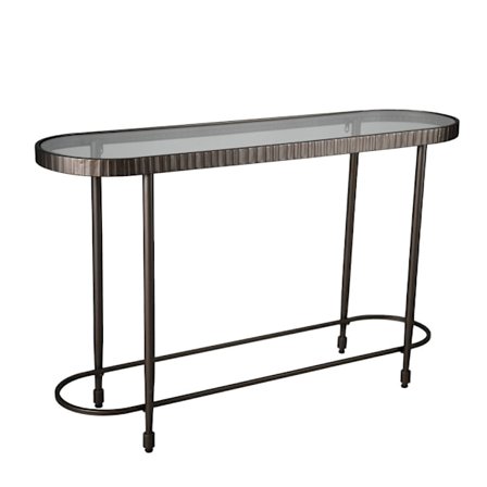 Konsolbord i gunmetal, sort glasplade, 132x36x81 cm