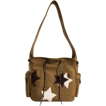 (Brun) Sød Stjerne Messenger Taske, Y2k Crossbody Taske, Kawaii Pung Lærred Crossbody Taske, Æstetisk Dame Skuldertaske