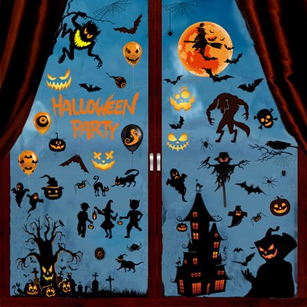 9 ark Halloween vindusklistremer, Halloween vindusdekorasjon, Halloween-klistremerker for vinduer,