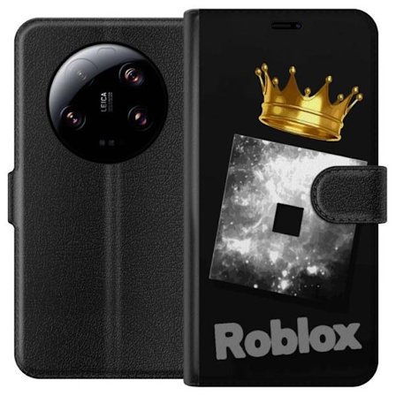 Kompatibelt Lommeboketui til Xiaomi Xiaomi 13 Ultra Minimalistisk svart og sølvfarget Roblox-symbol med gylden krone og luksuriøs gamer-estetikk på