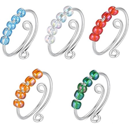 5 st Ångestringar med snurrande pärlor, Fidgets för kvinnor Anti-ångest Stress Smyckesgåva