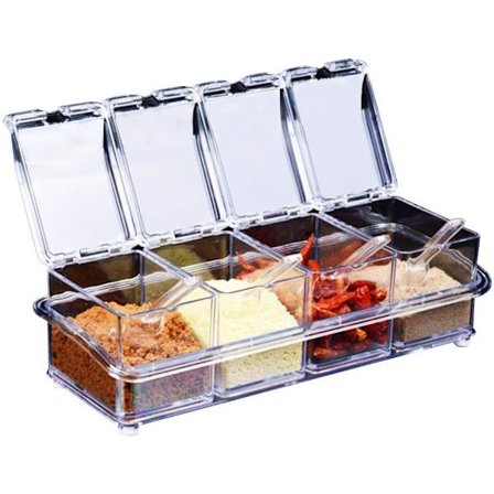 Kryddburk set, 4 delar, transparenta flaskor, saltkar, kryddförvaring