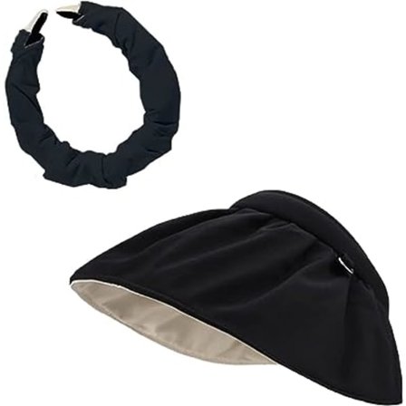 (Svart) Dame Visor, Anti UV Visor Cap, Foldbar Hat, Bred Bremskjerm Strandhatt, Solbeskyttelseshette, UPF50+, for Tennis, Utendørs Fritid, Strandtur, 